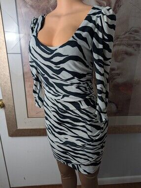 Vintage Arden B. Zebra Print Y2K Ruched Bodycon Mini Dress Size M